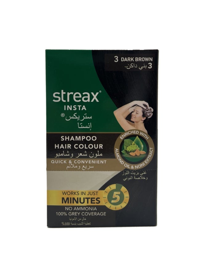 Streax Insta Shampoo Hair Colour - 03 Dark Brown Pack of 5 - Image 1